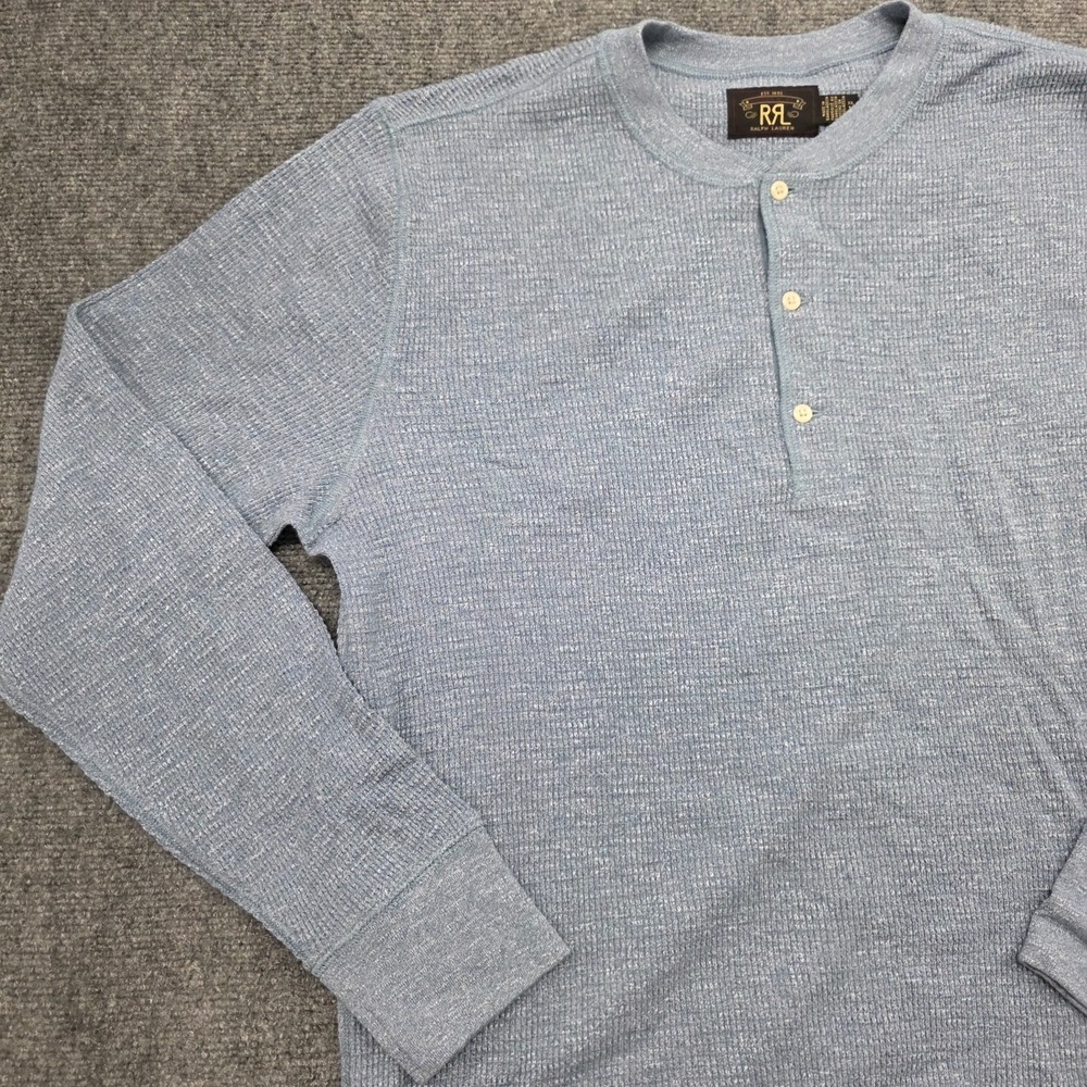 RRL Ralph Lauren Waffle Knit Henley Shirt Men's XL Gray Blue Long Sleeve - Picture 3 of 12
